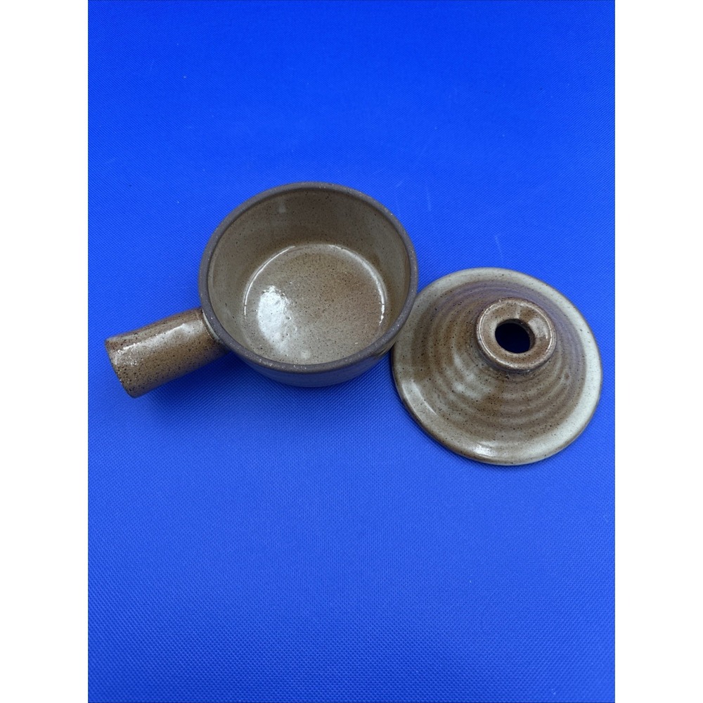 Ceramic Pottery Soup Pot Crock Handle & Vented Tapered Lid Handmade Glazed BRWN - Picture 1 of 11